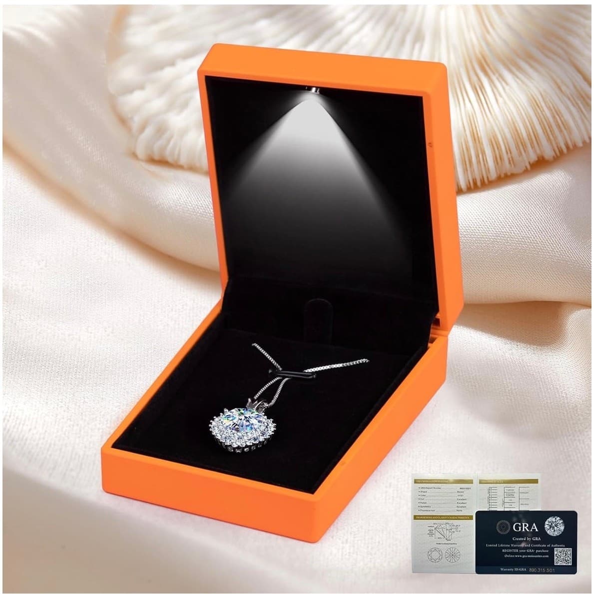 5CT Moissanite Pendant Necklace 925 Sterling Silver D Color Adjustable Chain - Thumbnail 6