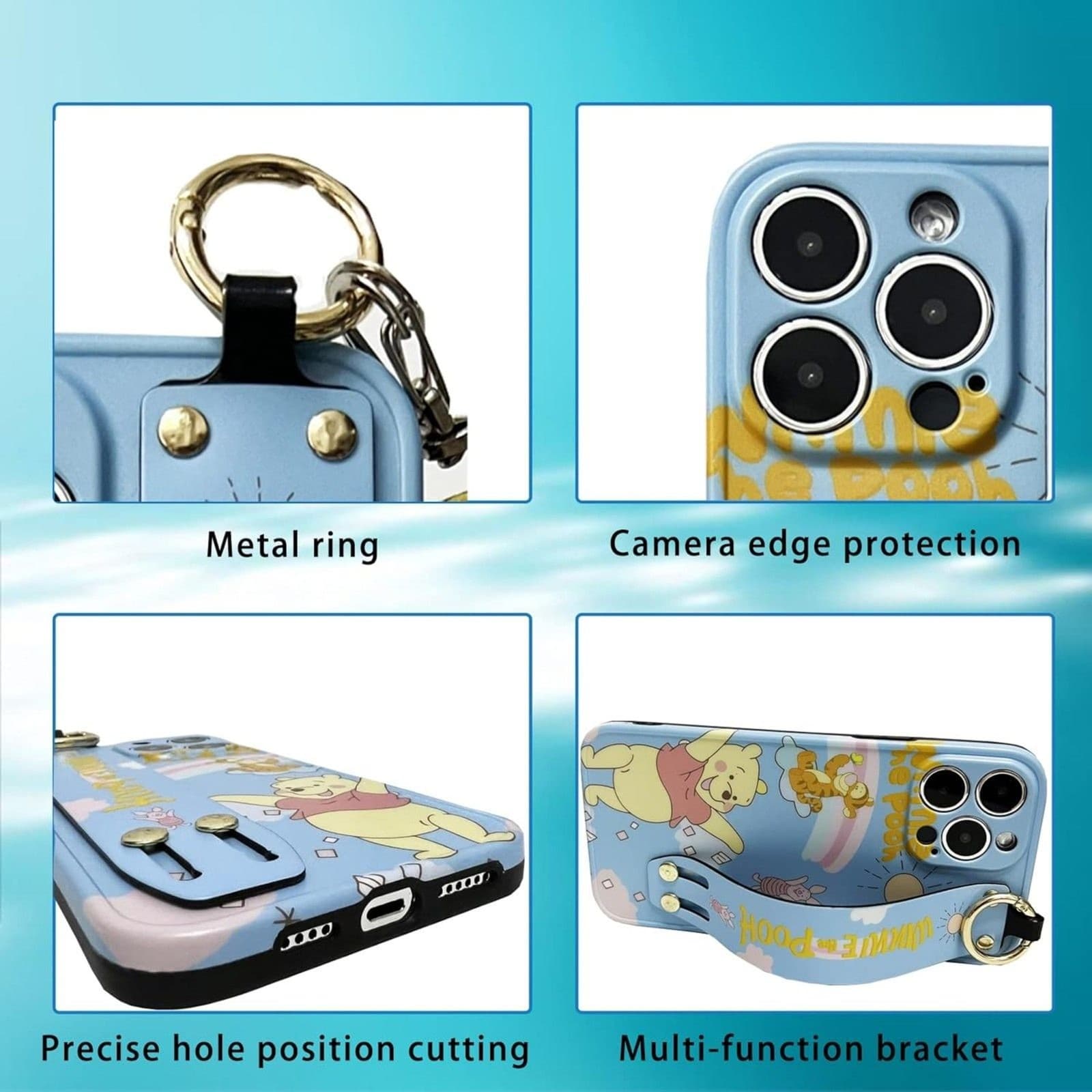 iPhone 13 Pro Winnie the Pooh Case Strap Lanyard Screen Protector Cute - Thumbnail 3