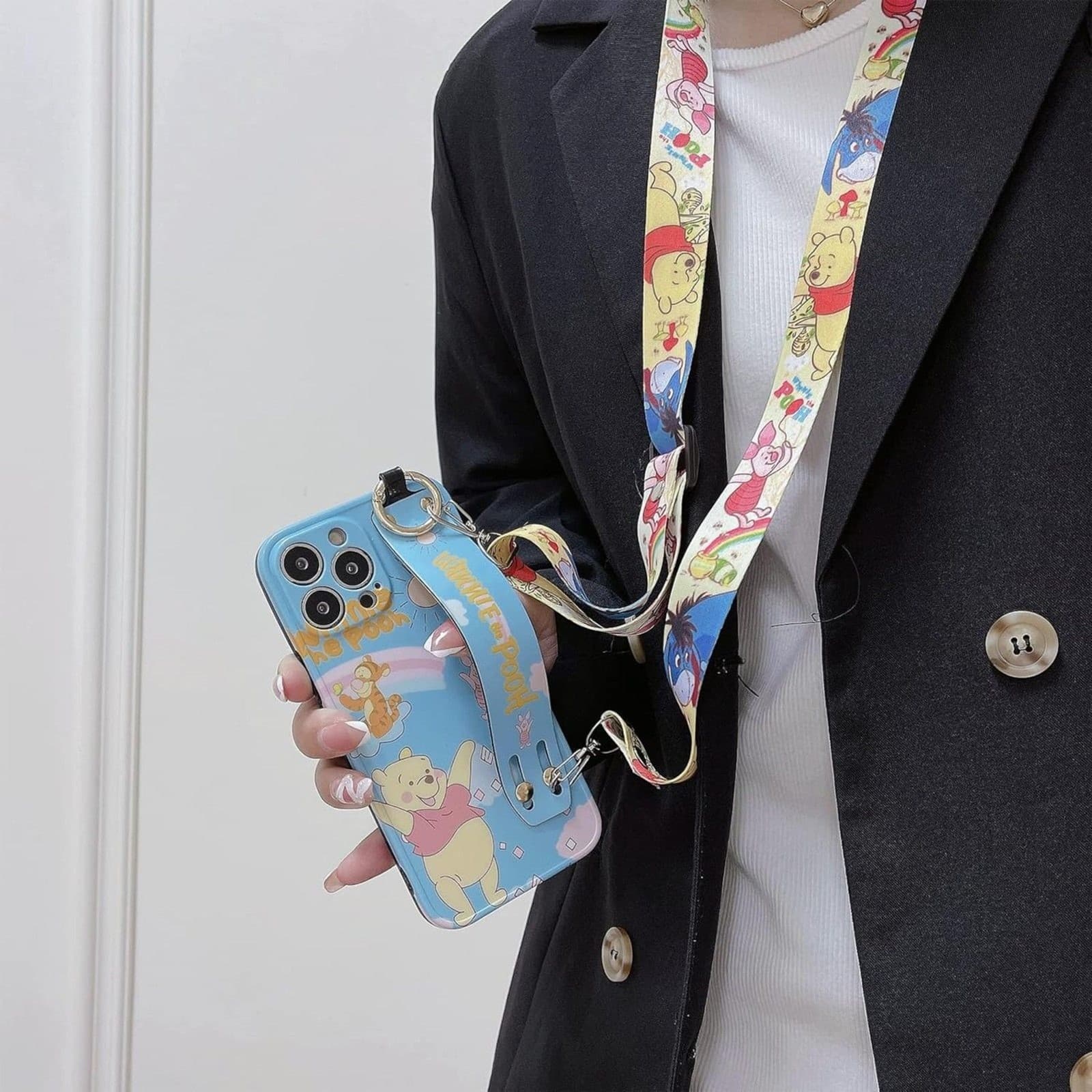 iPhone 13 Pro Winnie the Pooh Case Strap Lanyard Screen Protector Cute - Thumbnail 4