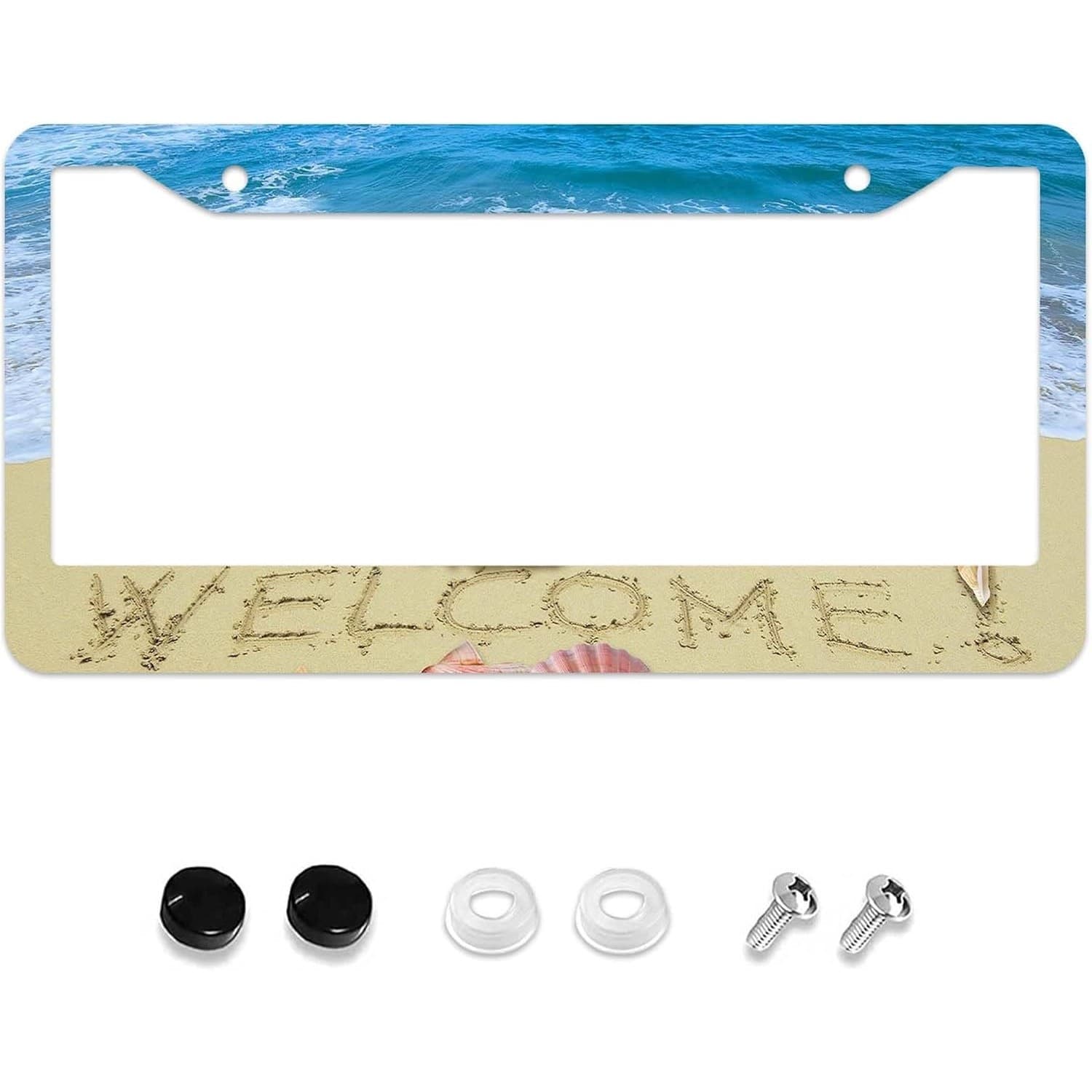 Welcome Beach License Plate Frame Tropical Ocean Car Tag Cover 2 Hole - Thumbnail 3