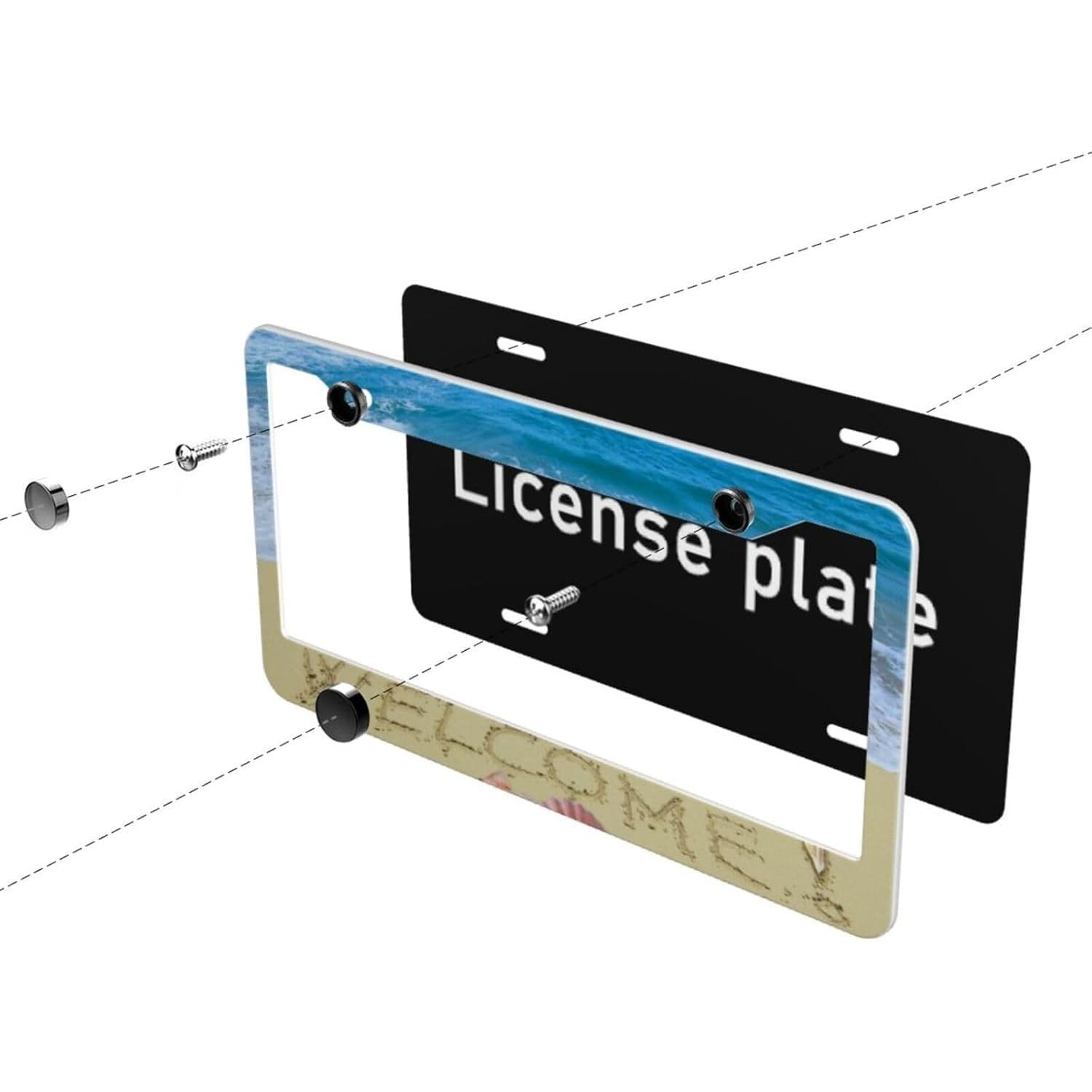 Welcome Beach License Plate Frame Tropical Ocean Car Tag Cover 2 Hole - Thumbnail 2