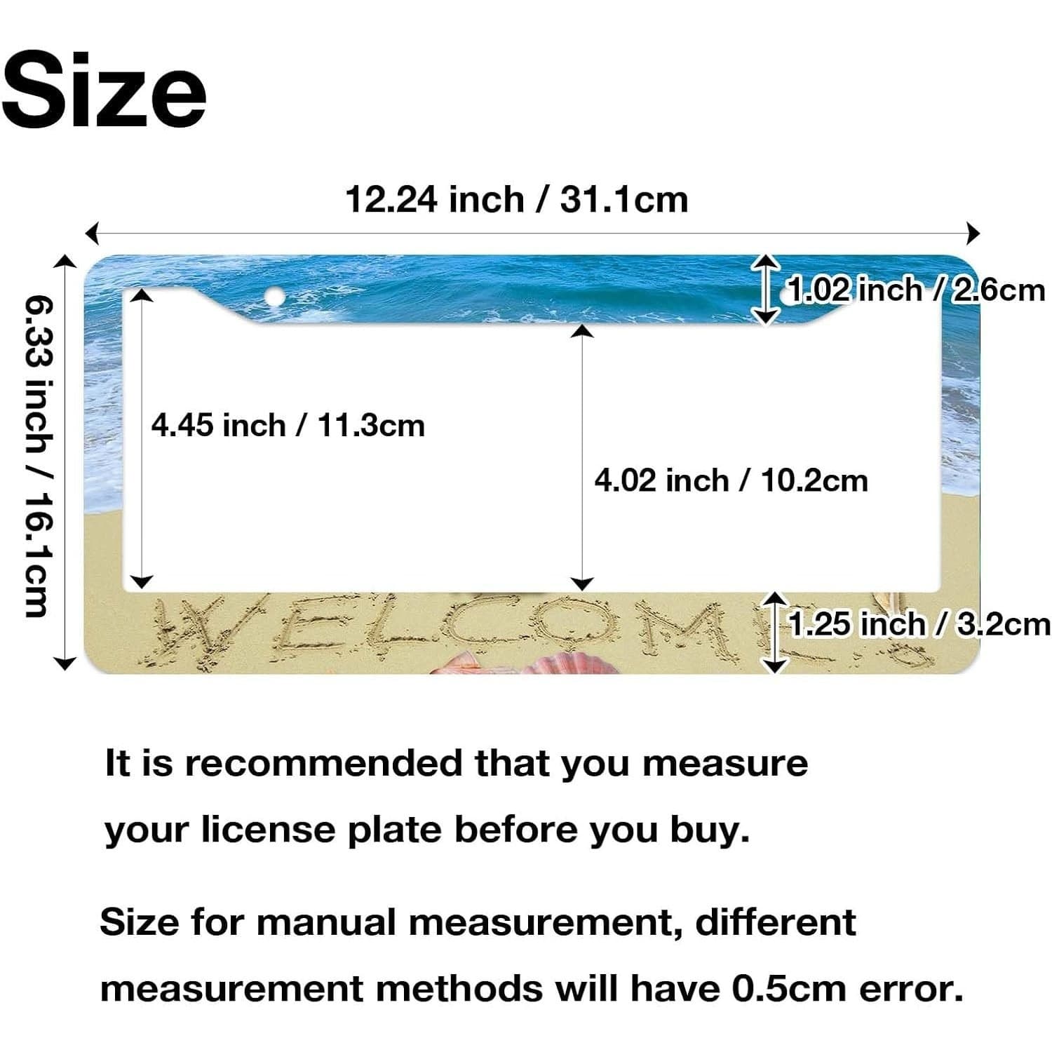 Welcome Beach License Plate Frame Tropical Ocean Car Tag Cover 2 Hole - Thumbnail 4