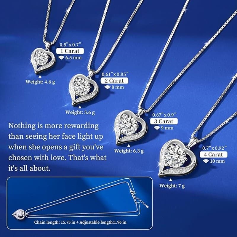 Moissanite Heart Necklace 1 Carat 925 Sterling Silver Pendant Gift Women Love - Thumbnail 7