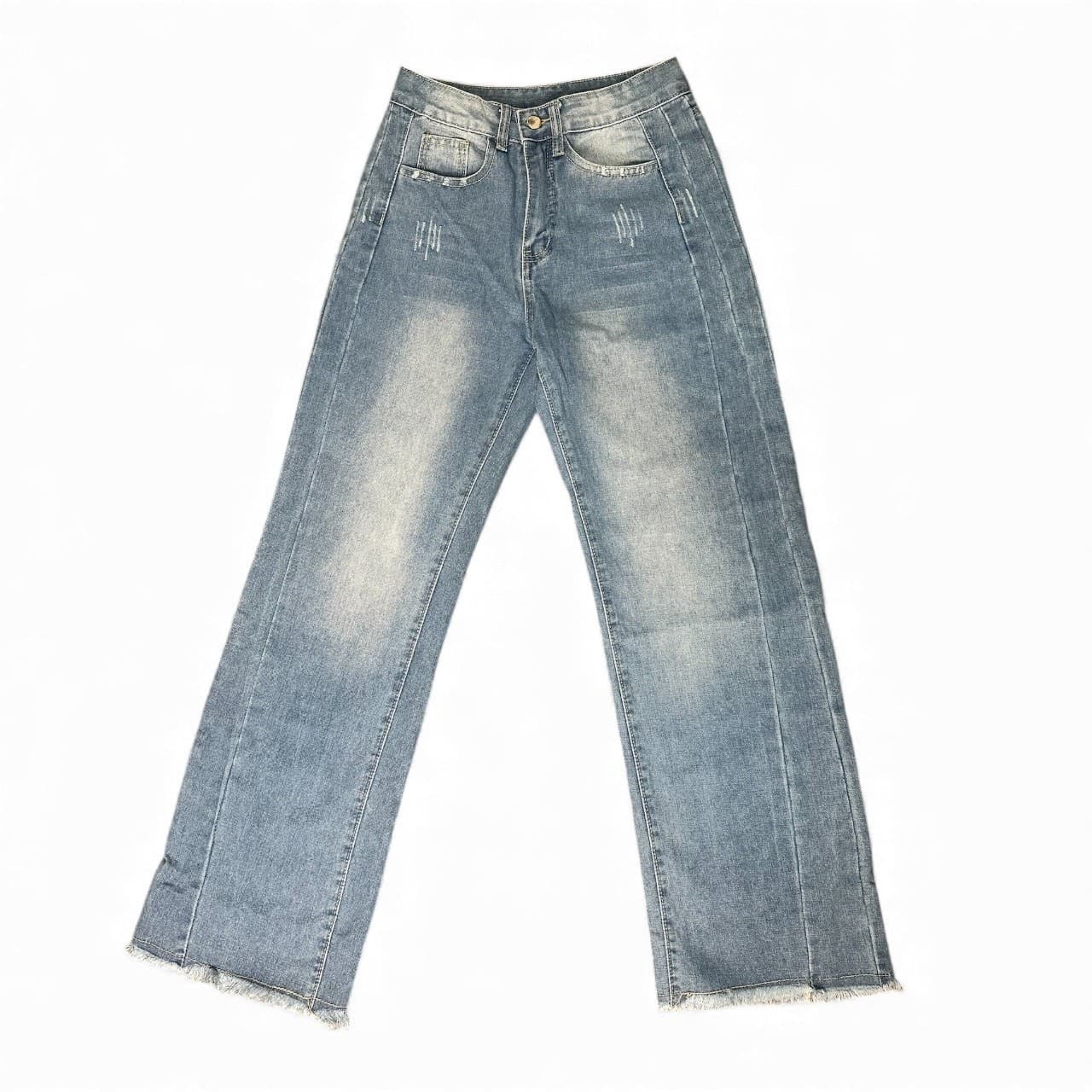 Women’s Wide Leg Jeans S – Mid Rise Raw Hem NON STRETCH 65% Cotton Denim Pants - Thumbnail 6