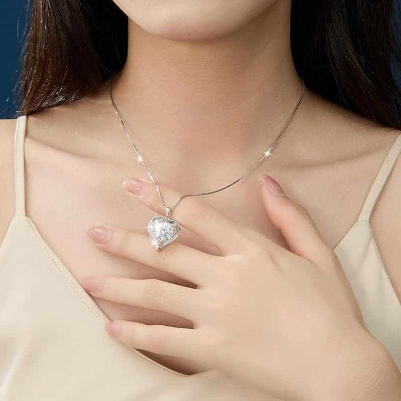 Moissanite Heart Necklace 1 Carat 925 Sterling Silver Pendant Gift Women Love - Thumbnail 5