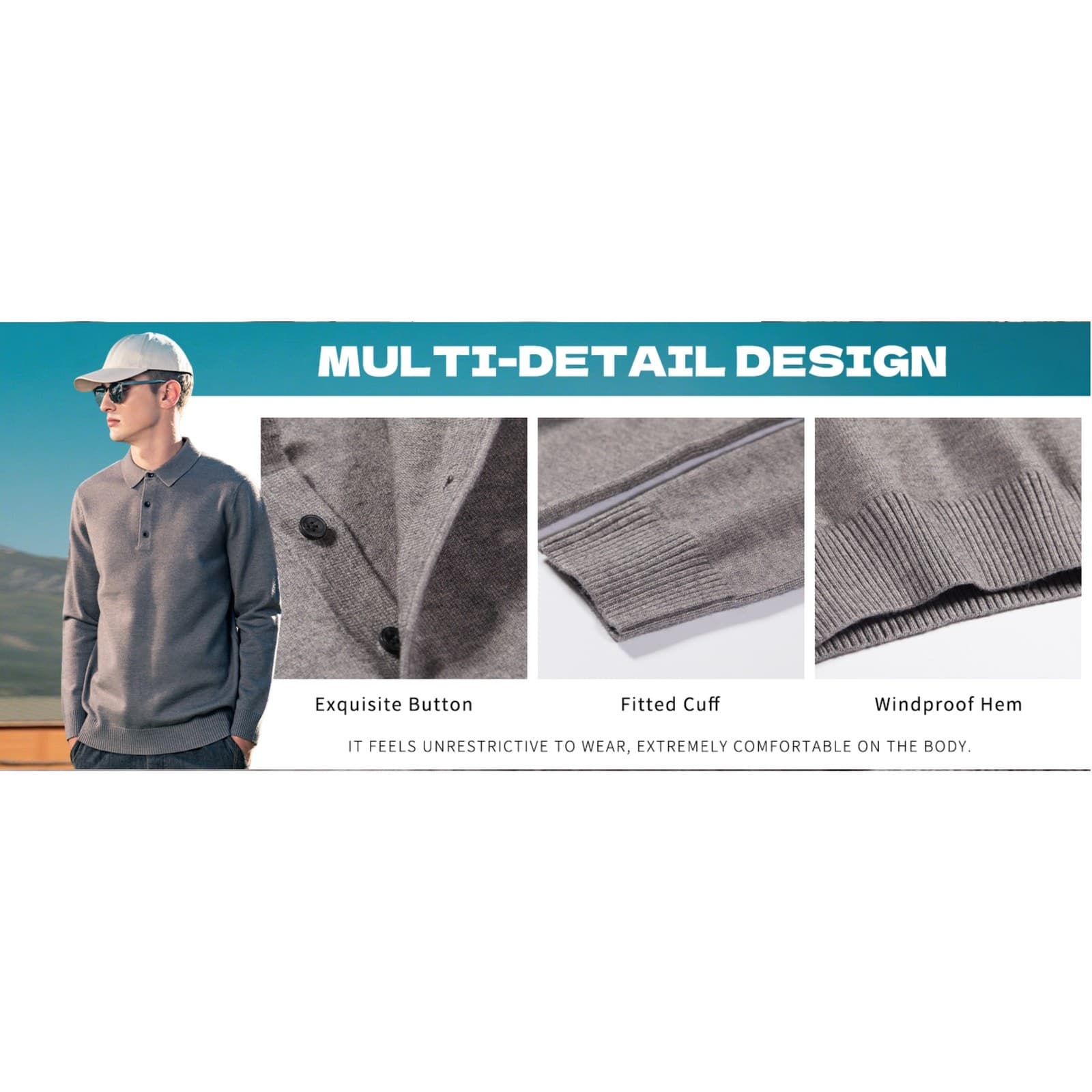 Men’s Polo Sweater Blue Casual Button Collar Knit Pullover Soft Size XXL - Thumbnail 5