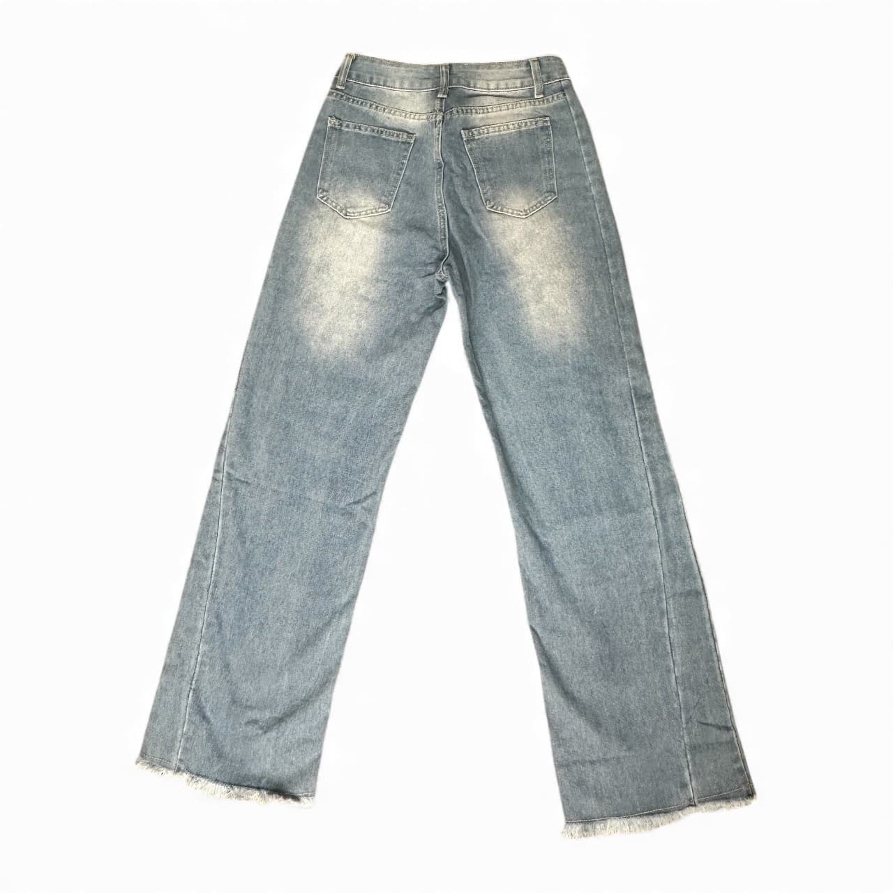 Women’s Wide Leg Jeans S – Mid Rise Raw Hem NON STRETCH 65% Cotton Denim Pants - Thumbnail 9