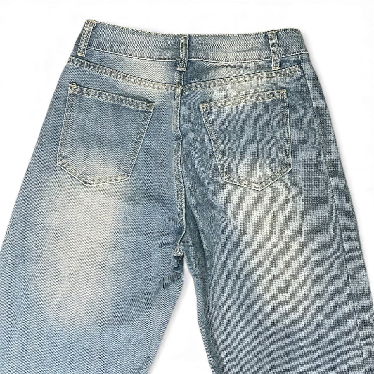Women’s Wide Leg Jeans S – Mid Rise Raw Hem NON STRETCH 65% Cotton Denim Pants - Thumbnail 8