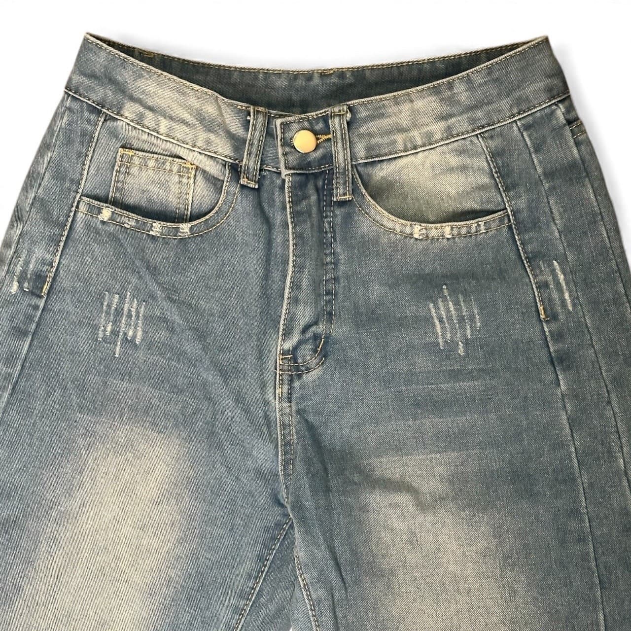 Women’s Wide Leg Jeans S – Mid Rise Raw Hem NON STRETCH 65% Cotton Denim Pants - Thumbnail 7