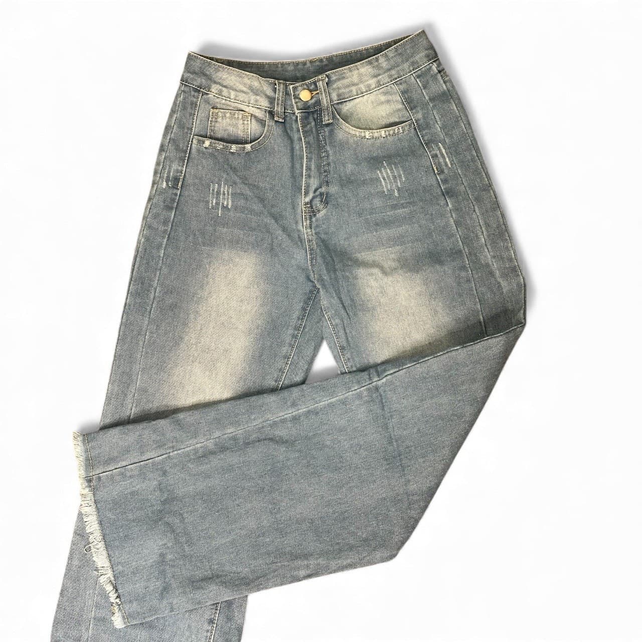 Women’s Wide Leg Jeans S – Mid Rise Raw Hem NON STRETCH 65% Cotton Denim Pants - Thumbnail 10