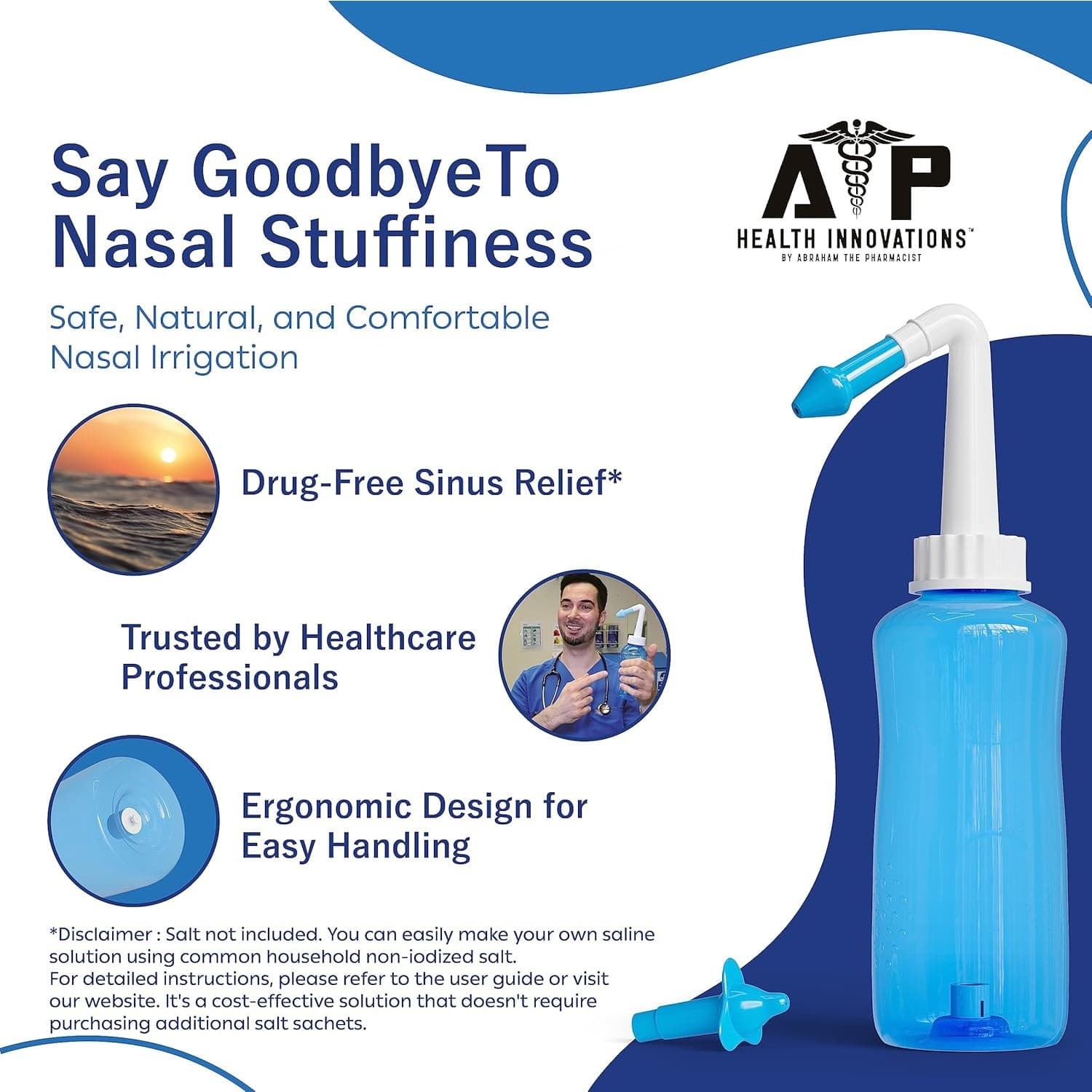 Sinus Rinse Neti Pot 300ml Nasal Irrigation Bottle Allergy Congestion Relief Kit - Thumbnail 4