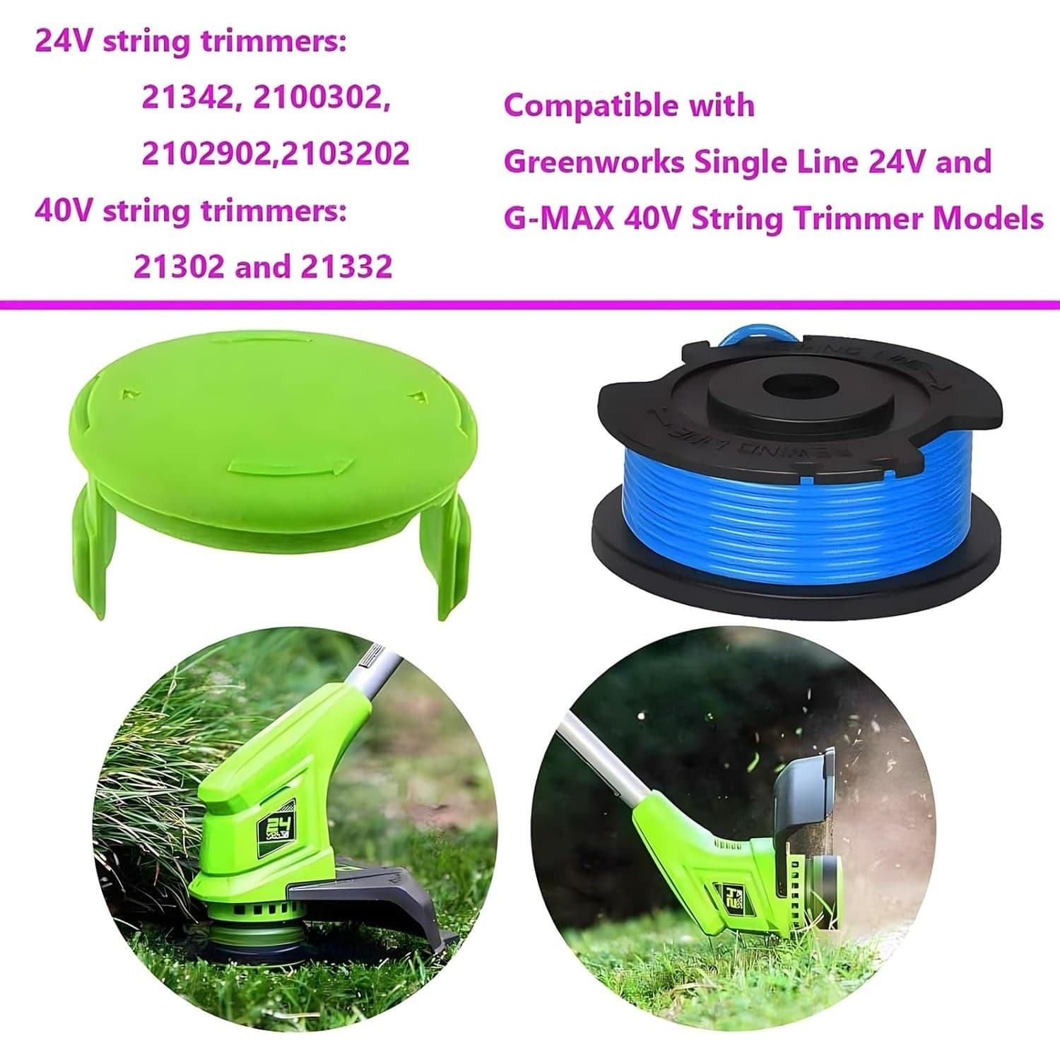 0.065" 16ft Auto Feed Trimmer Spool 29092 for Greenworks 24V 40V 8 String+2 Caps - Thumbnail 3
