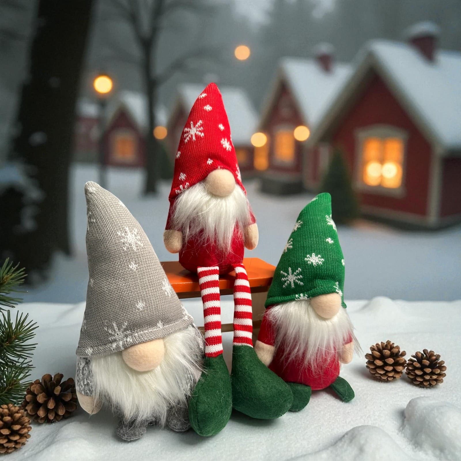 Christmas Gnomes Set 3PCS Plush Holiday Decorations Scandinavian Tomte Decor - Thumbnail 4