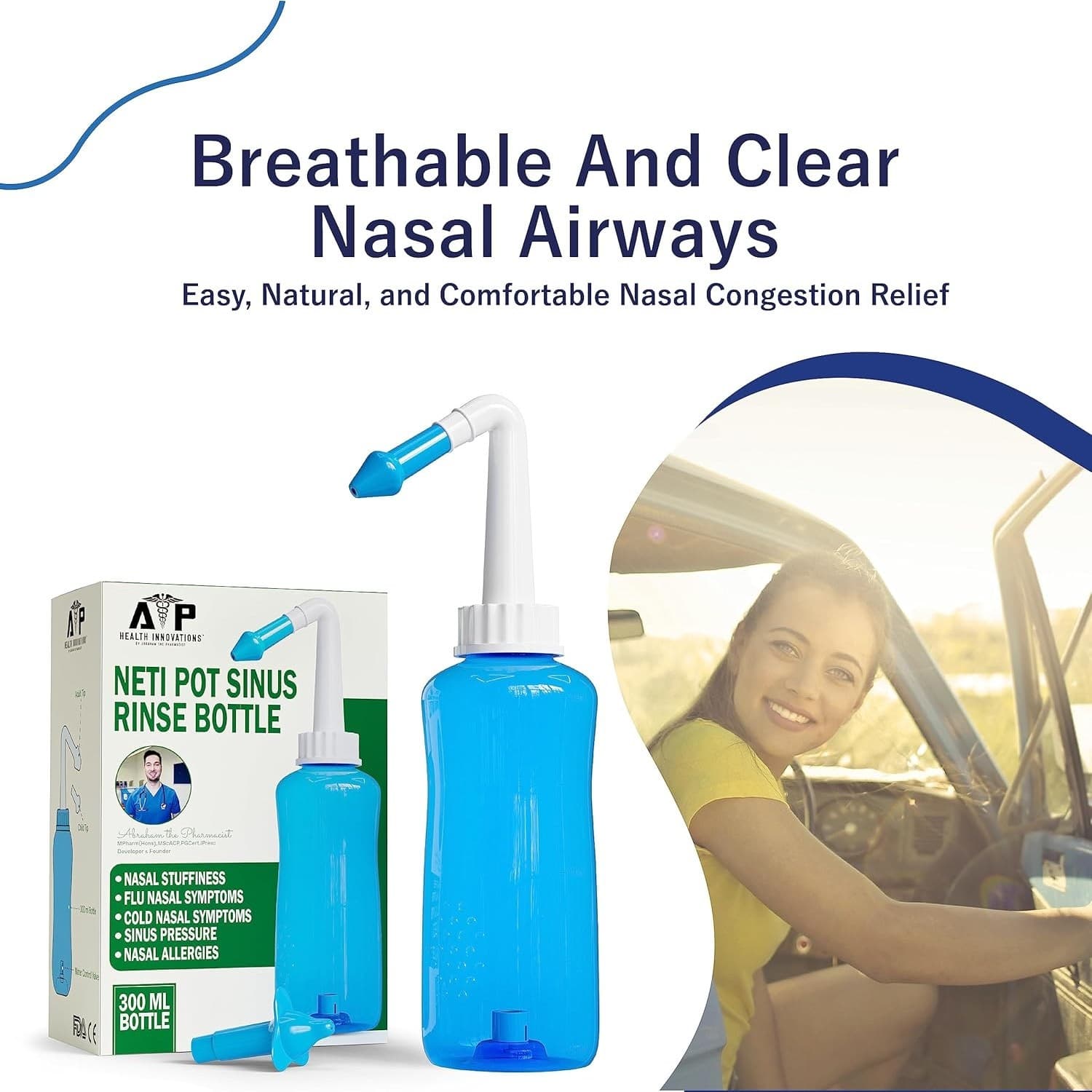 Sinus Rinse Neti Pot 300ml Nasal Irrigation Bottle Allergy Congestion Relief Kit - Thumbnail 7