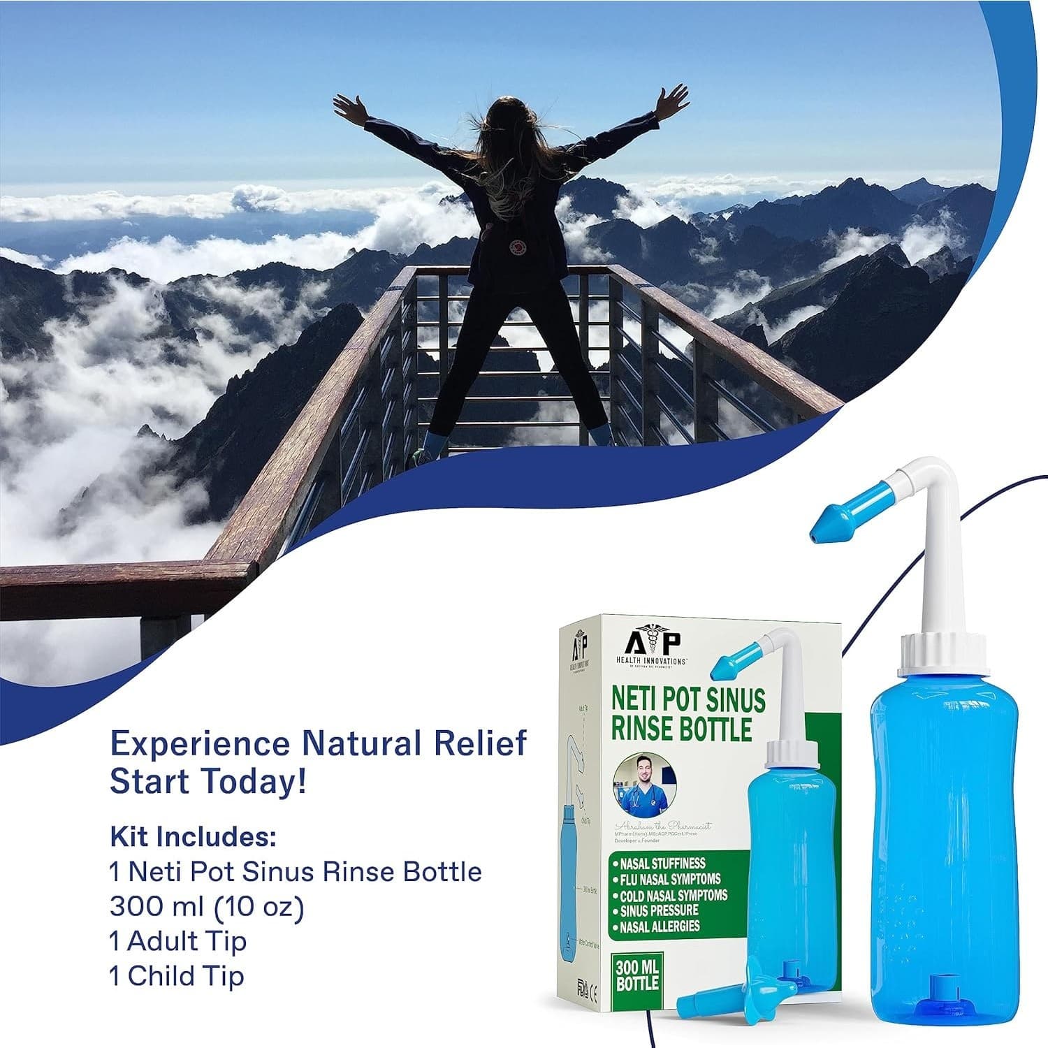 Sinus Rinse Neti Pot 300ml Nasal Irrigation Bottle Allergy Congestion Relief Kit - Thumbnail 6