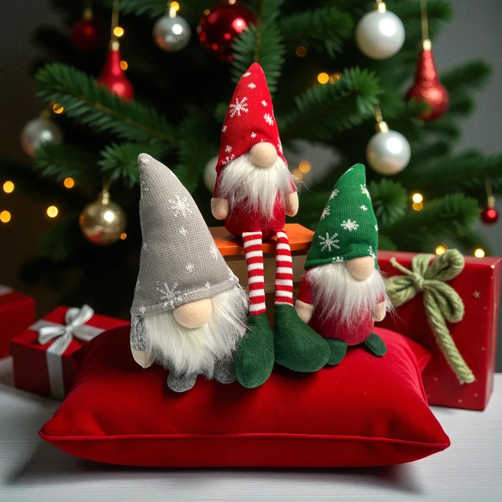 Christmas Gnomes Set 3PCS Plush Holiday Decorations Scandinavian Tomte Decor - Thumbnail 2