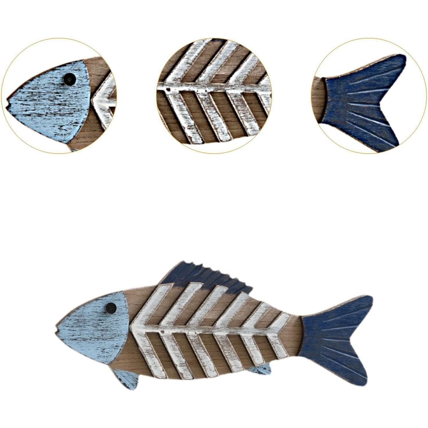 Wood Fish Wall Decor Rustic Nautical Coastal Farmhouse 22" Blue Hanging Art - Thumbnail 5