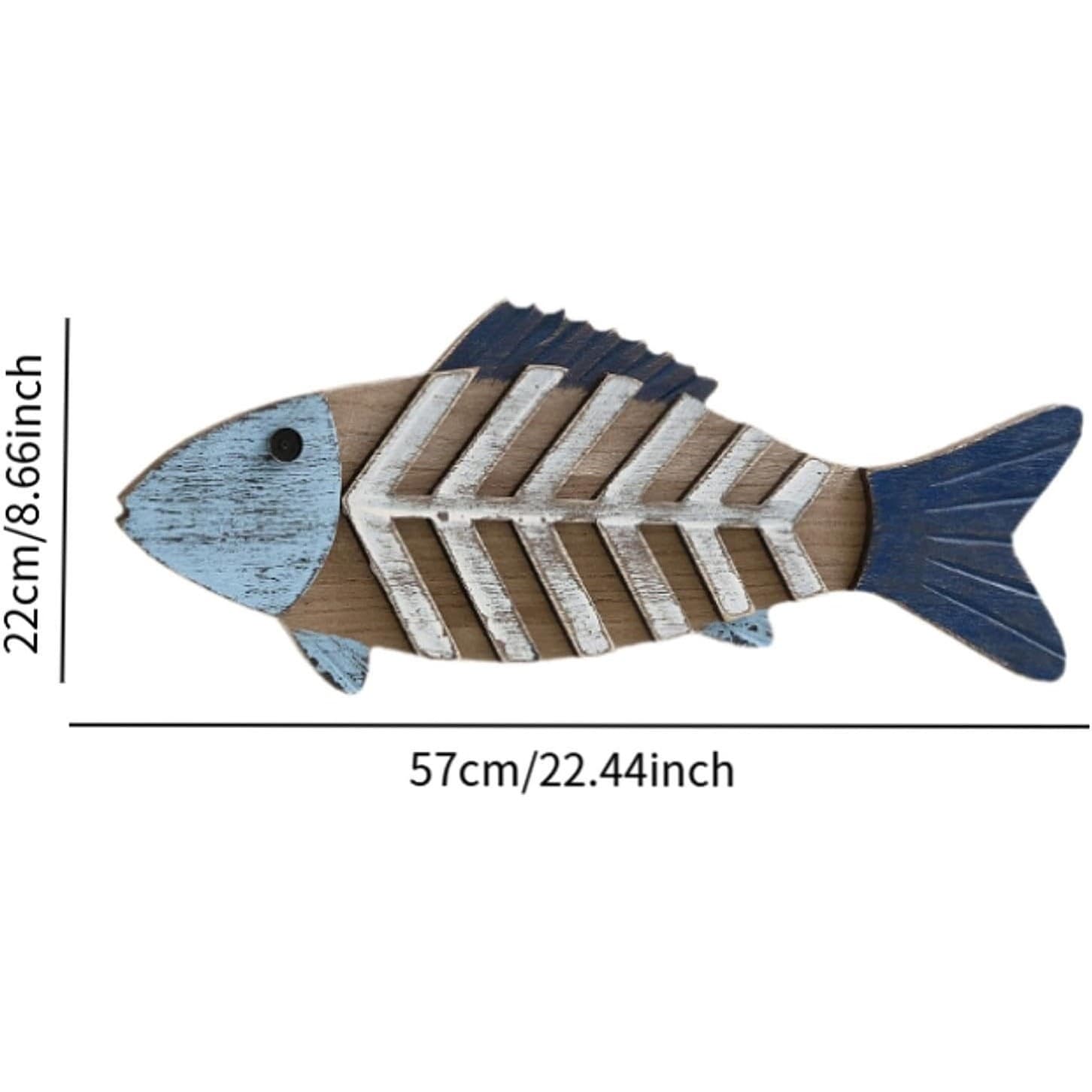 Wood Fish Wall Decor Rustic Nautical Coastal Farmhouse 22" Blue Hanging Art - Thumbnail 3