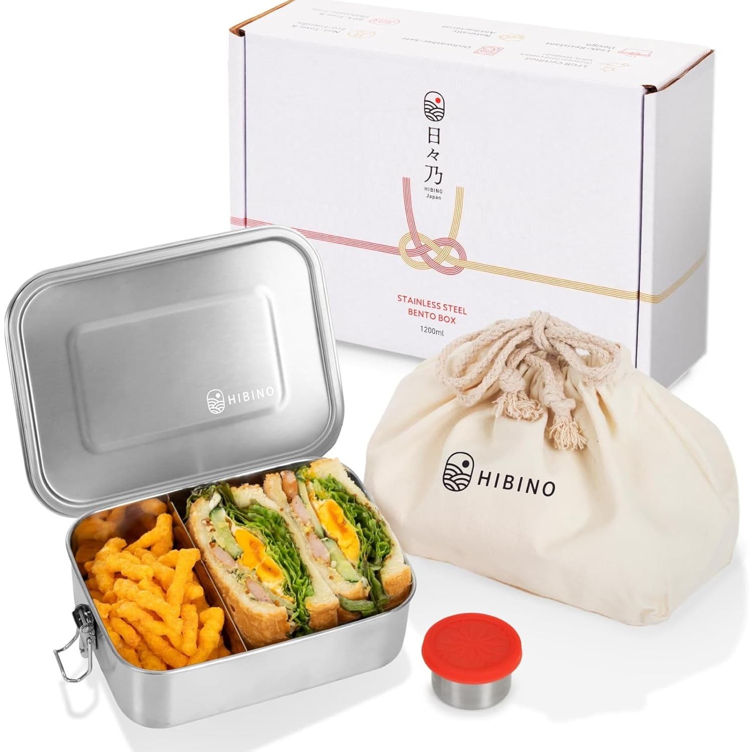Stainless Steel Bento Box 1200ml Leakproof Lunch Box Divider Sauce Cup Set