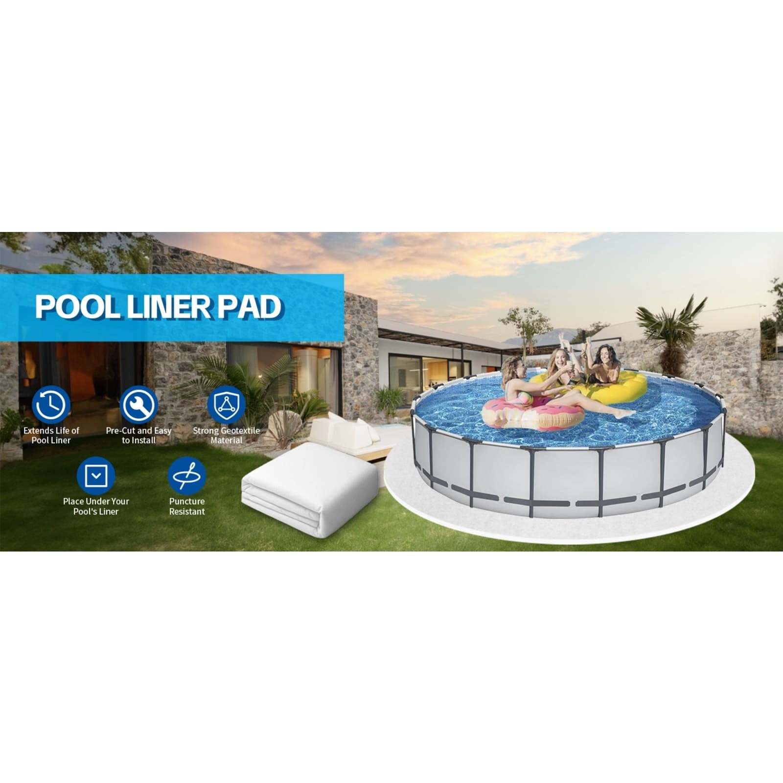 15ft Round White Pool Liner Pad Heavy Duty Puncture Resistant Above Ground - Thumbnail 7