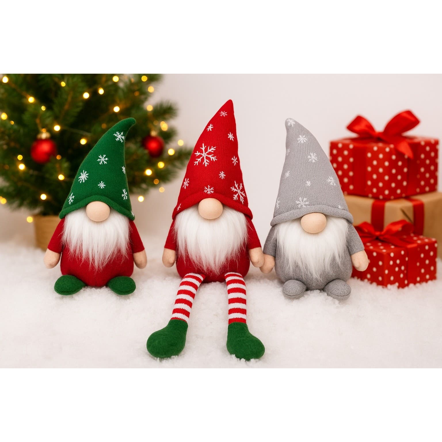 Christmas Gnomes Set 3PCS Plush Holiday Decorations Scandinavian Tomte Decor - Thumbnail 6