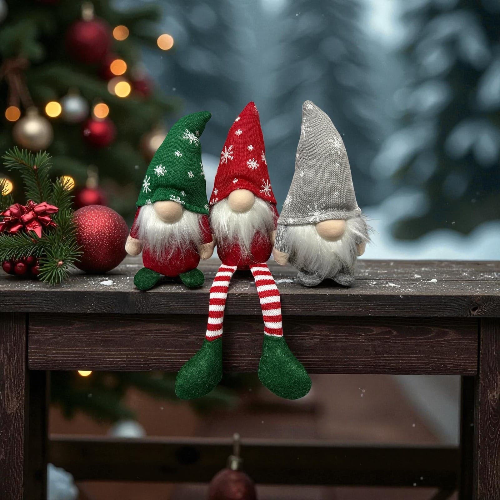 Christmas Gnomes Set 3PCS Plush Holiday Decorations Scandinavian Tomte Decor - Thumbnail 3
