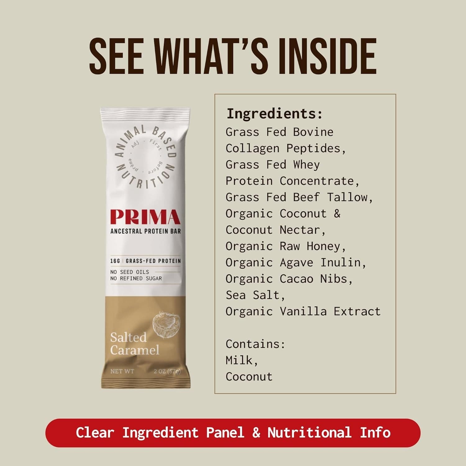 PRIMA Protein Bars 7 Pack Grass Fed Beef Collagen Keto Paleo, Salted Caramel - Thumbnail 3