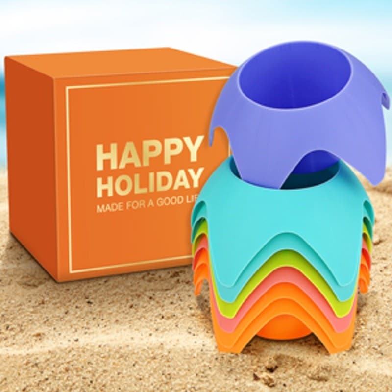 7 Pack Beach Drink Holders for Sand Colorful Cup Holders Stackable Beer Soda - Thumbnail 3
