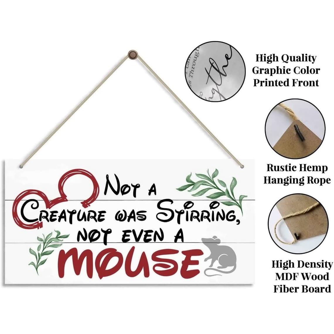 Christmas Wooden Door Sign Not a Creature Was Stirring Rustic Holiday Wall Decor - Thumbnail 3
