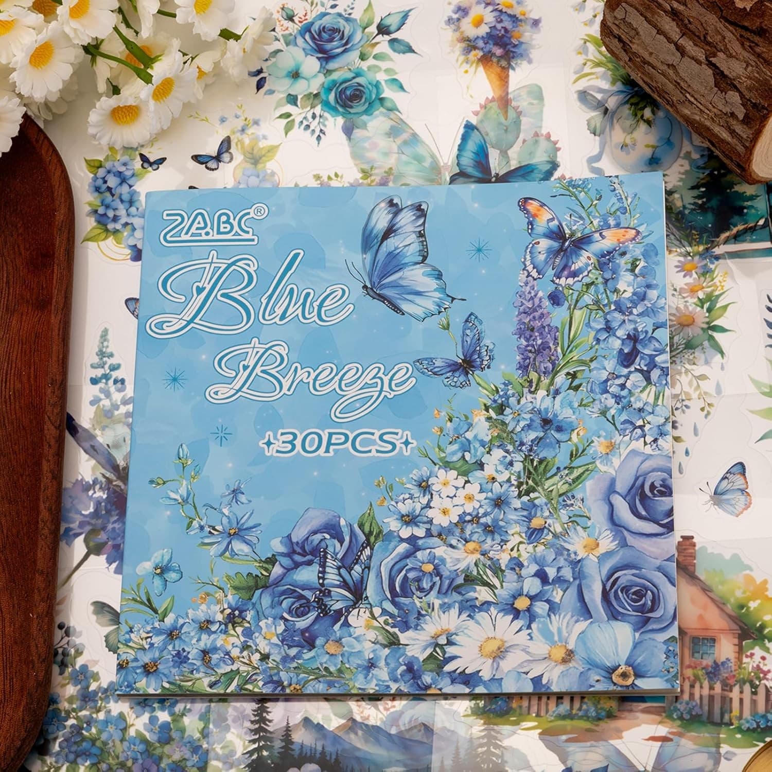 Blue Butterfly Scrapbooking Stickers Junk Journal PET Vintage Floral 30 Sheets - Thumbnail 3