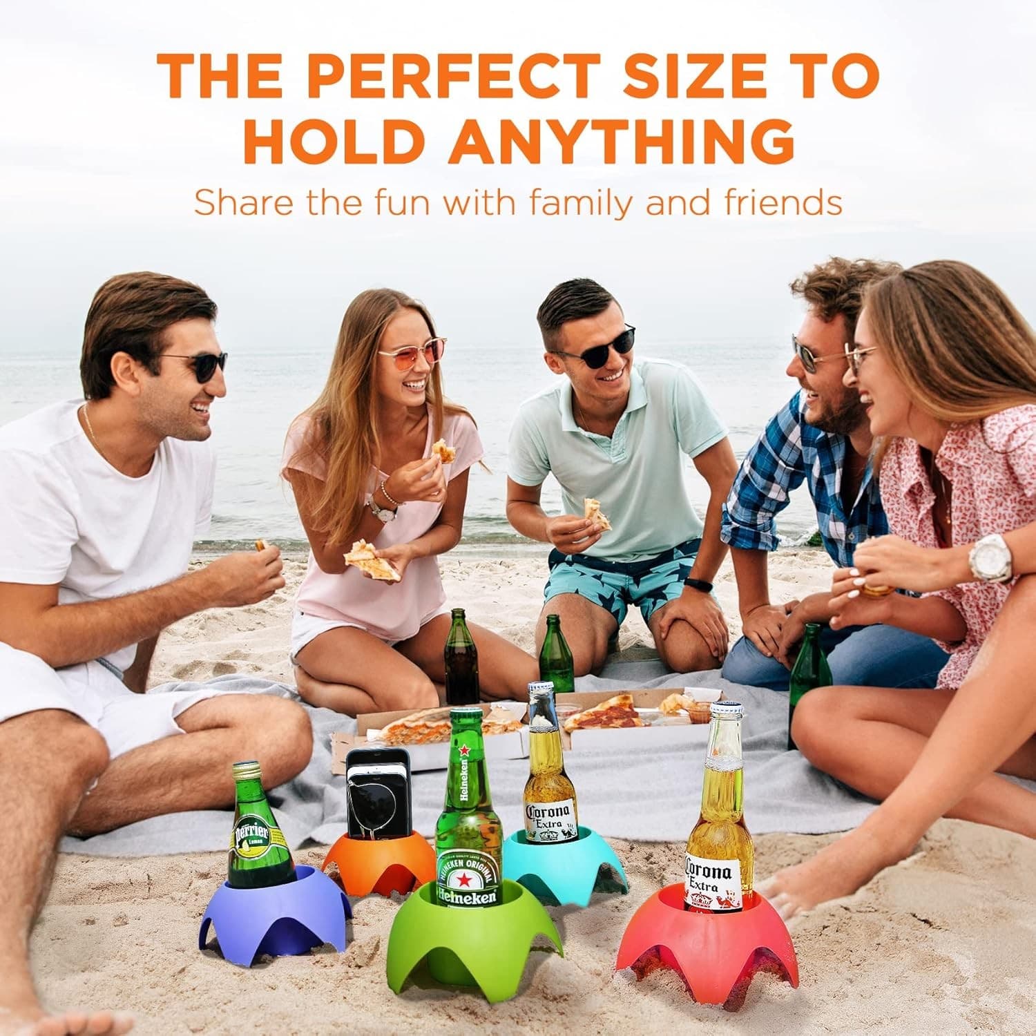 7 Pack Beach Drink Holders for Sand Colorful Cup Holders Stackable Beer Soda - Thumbnail 10