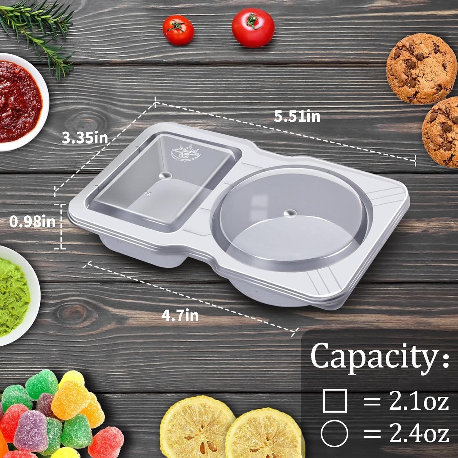 20 Pack Disposable Snack Containers with Lids, Double Compartment Sauce Cups - Thumbnail 4