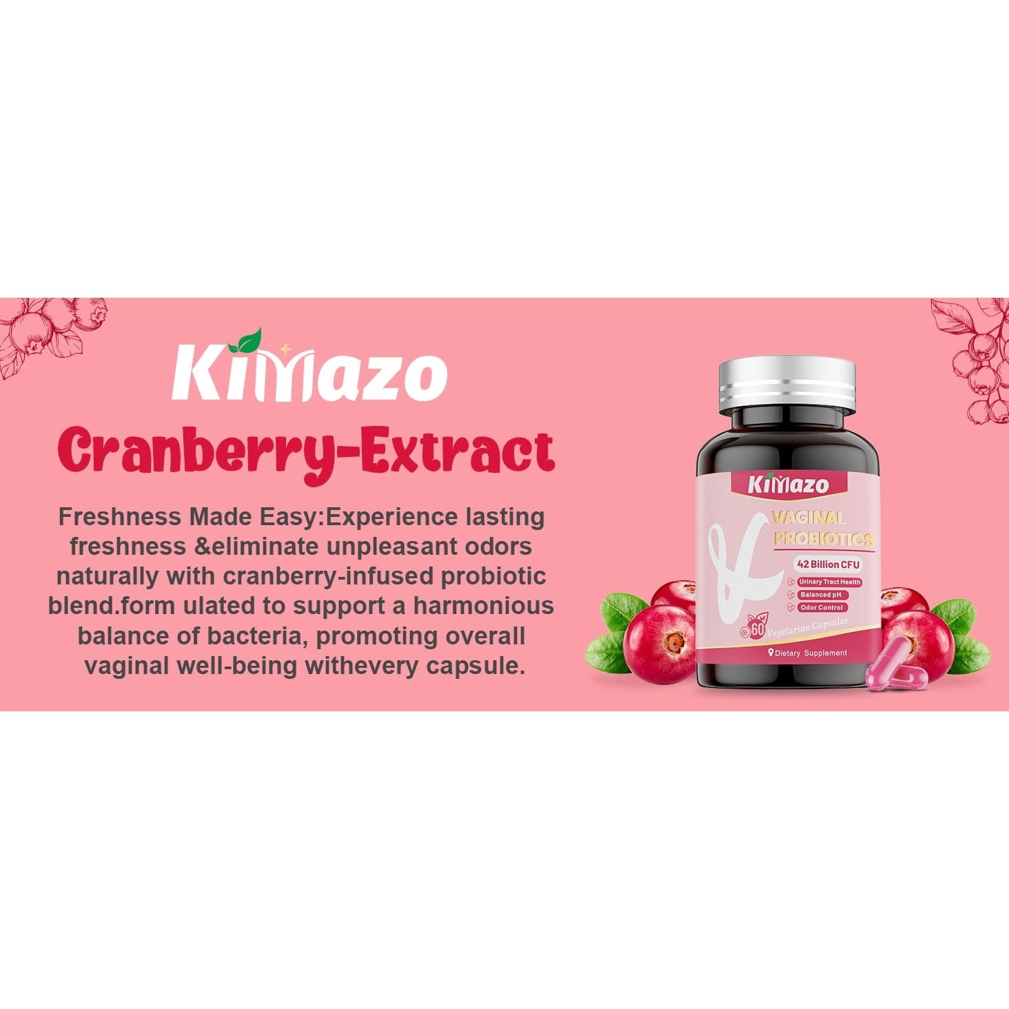 Vaginal Probiotics for Women 42 Billion CFU pH Balance Cranberry 60 Caps - Thumbnail 12