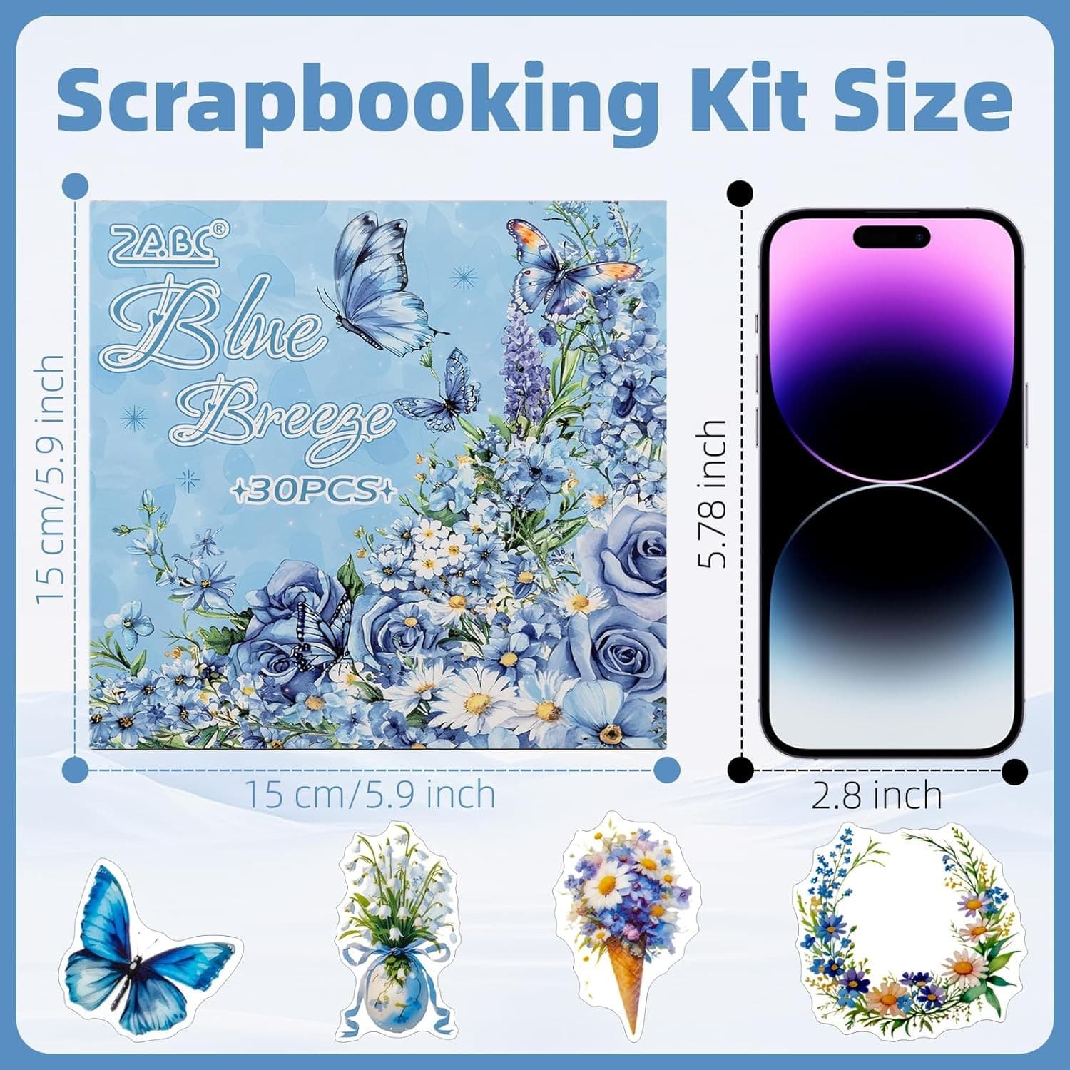 Blue Butterfly Scrapbooking Stickers Junk Journal PET Vintage Floral 30 Sheets - Thumbnail 5
