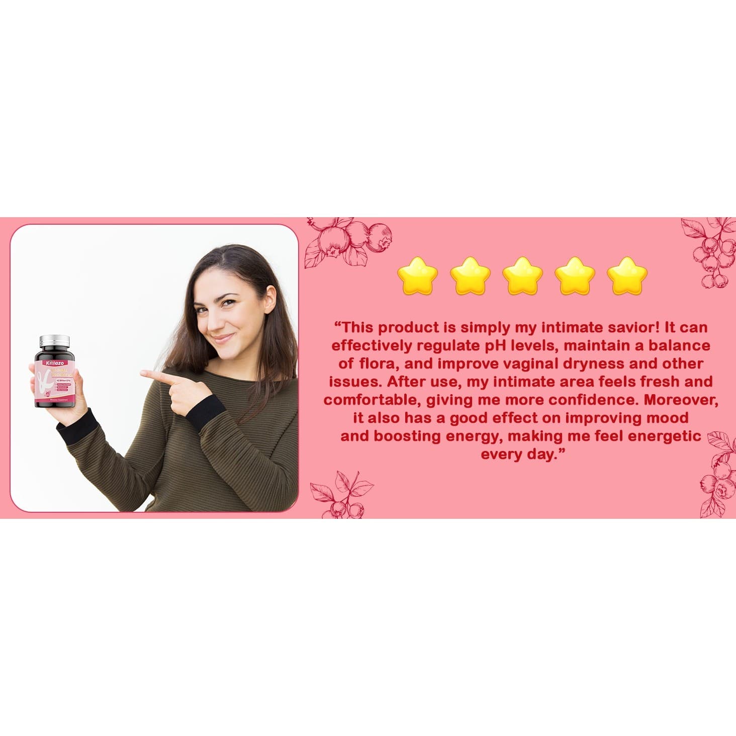 Vaginal Probiotics for Women 42 Billion CFU pH Balance Cranberry 60 Caps - Thumbnail 13