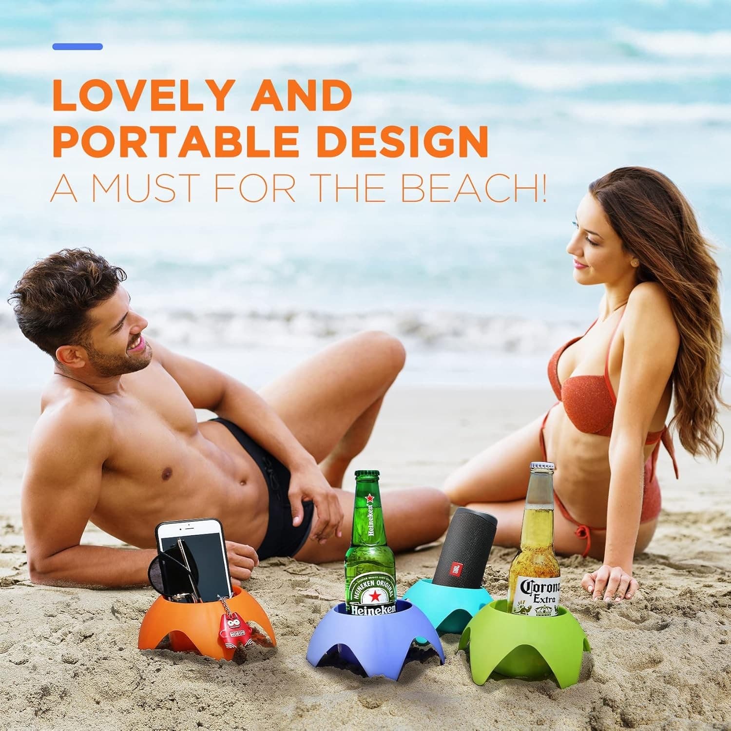 7 Pack Beach Drink Holders for Sand Colorful Cup Holders Stackable Beer Soda - Thumbnail 9