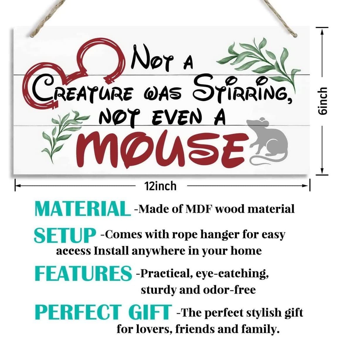 Christmas Wooden Door Sign Not a Creature Was Stirring Rustic Holiday Wall Decor - Thumbnail 2