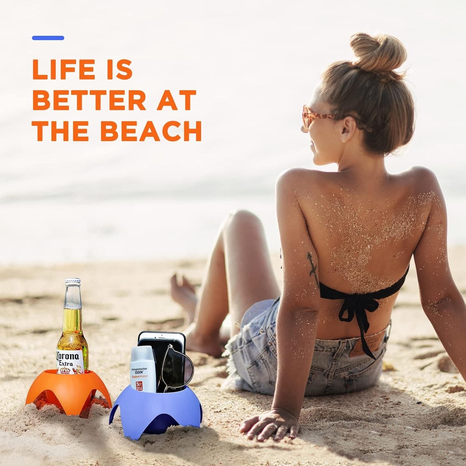 7 Pack Beach Drink Holders for Sand Colorful Cup Holders Stackable Beer Soda - Thumbnail 7
