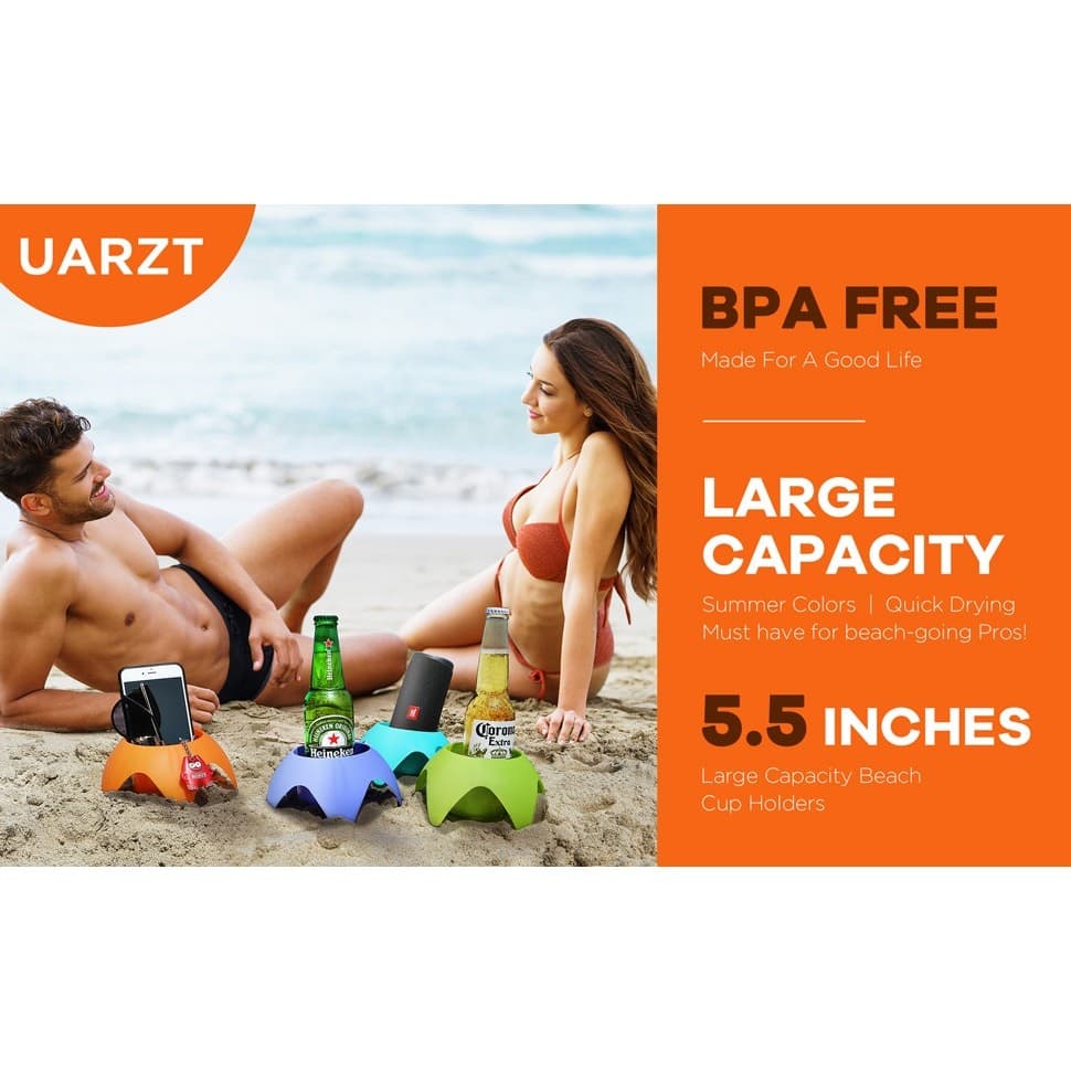 7 Pack Beach Drink Holders for Sand Colorful Cup Holders Stackable Beer Soda - Thumbnail 12