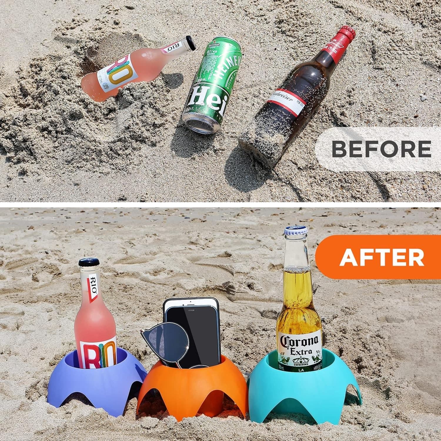 7 Pack Beach Drink Holders for Sand Colorful Cup Holders Stackable Beer Soda - Thumbnail 11