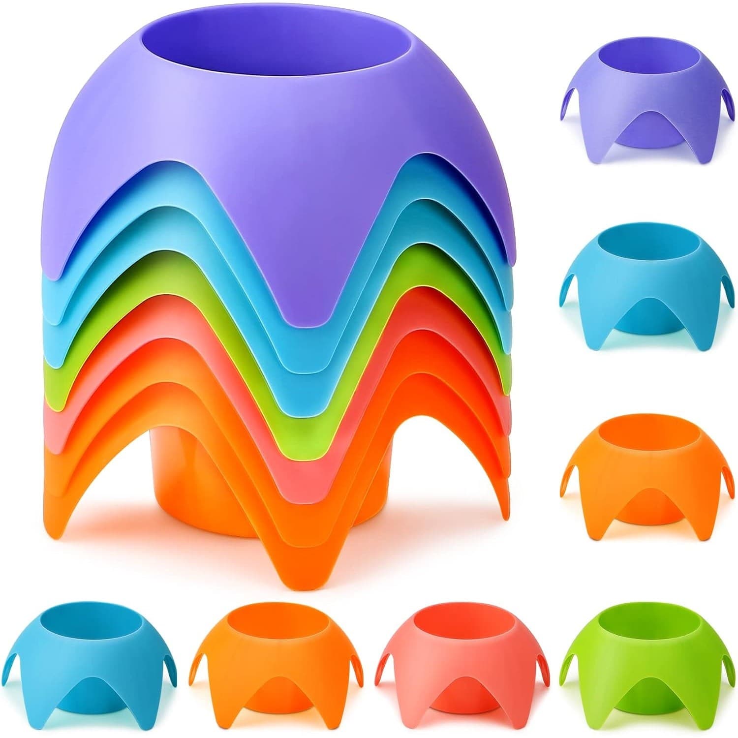 7 Pack Beach Drink Holders for Sand Colorful Cup Holders Stackable Beer Soda - Thumbnail 2