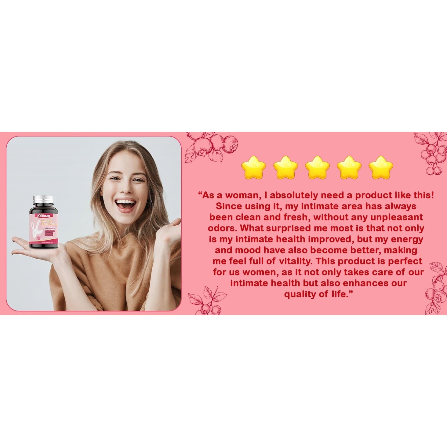 Vaginal Probiotics for Women 42 Billion CFU pH Balance Cranberry 60 Caps - Thumbnail 9