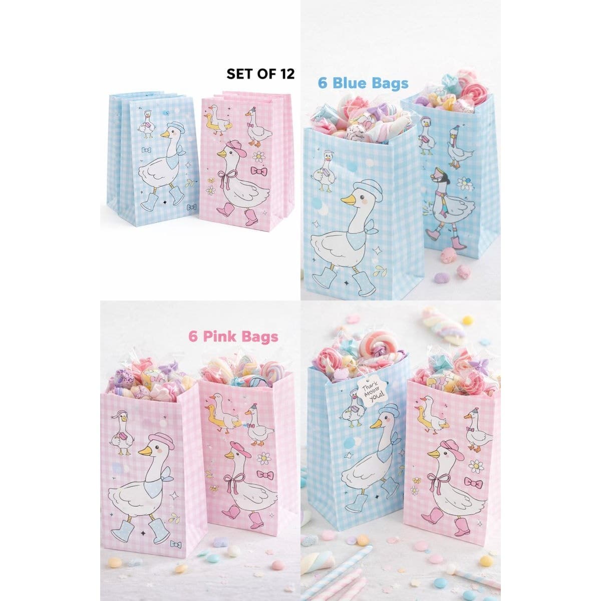 Cute Goose Party Favor Bags Pink Blue | Birthday Candy Treat Bags Set of 12 - Thumbnail 3