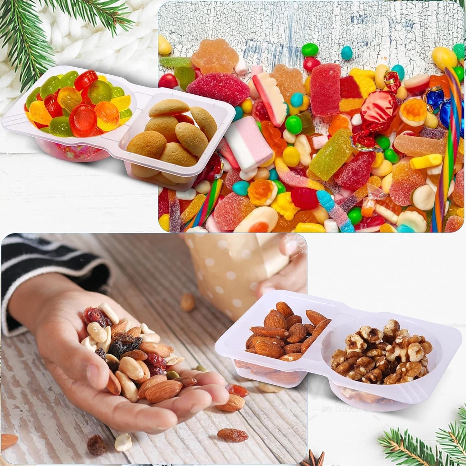 20 Pack Disposable Snack Containers with Lids, Double Compartment Sauce Cups - Thumbnail 5