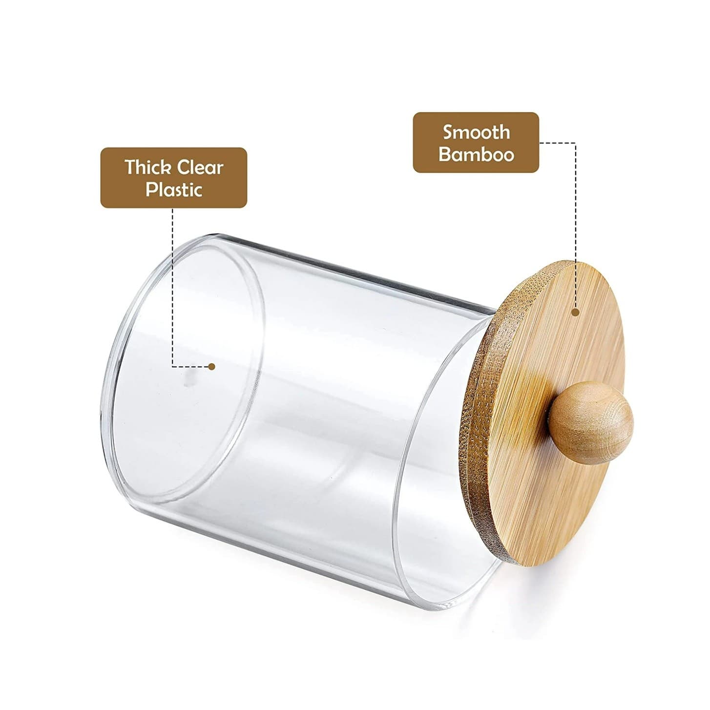 4 Pack Qtip Holder Dispenser with Bamboo Lids Clear Plastic Bathroom Storage - Thumbnail 5