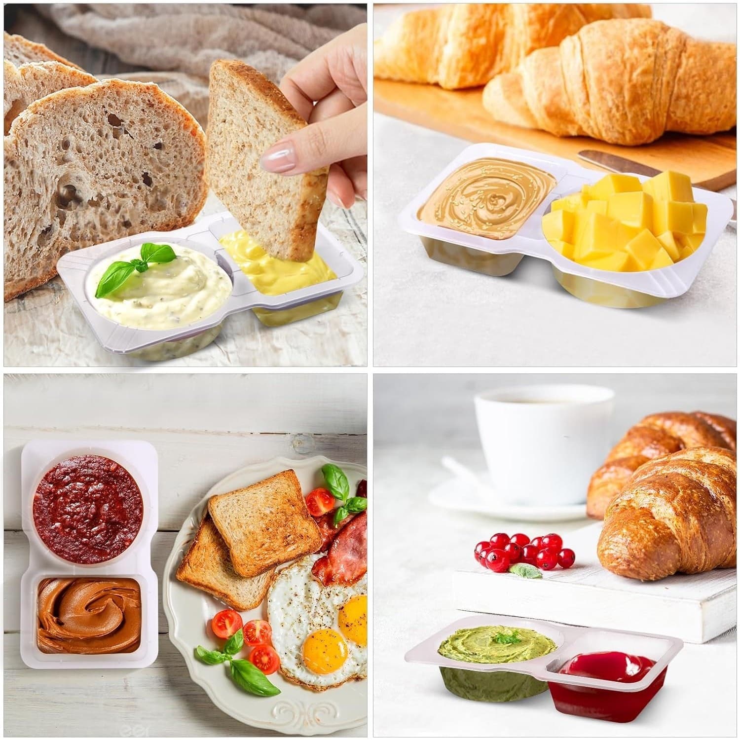 20 Pack Disposable Snack Containers with Lids, Double Compartment Sauce Cups - Thumbnail 7