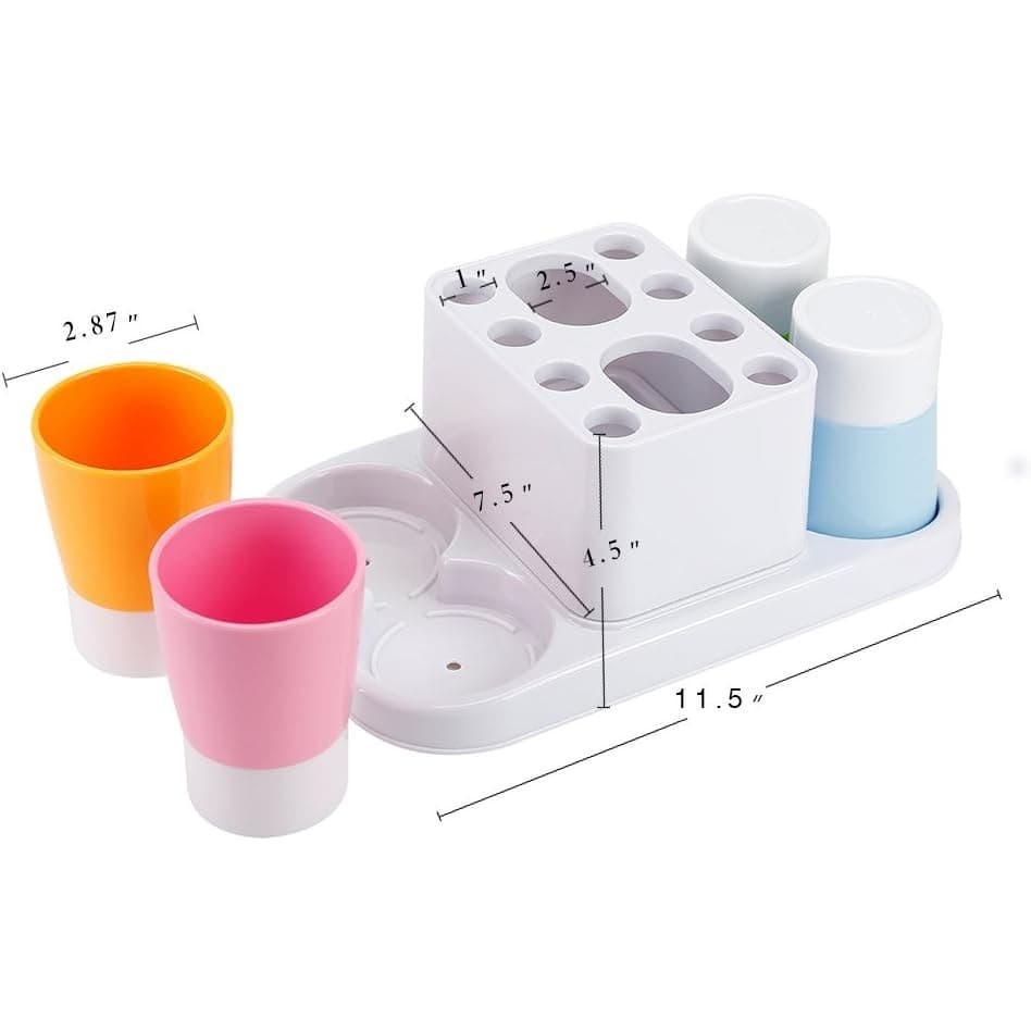 Toothbrush Holder Organizer w/ 4 Rinse Cups Bathroom Countertop Stand - Thumbnail 6