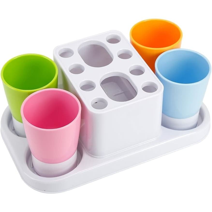 Toothbrush Holder Organizer w/ 4 Rinse Cups Bathroom Countertop Stand - Thumbnail 2
