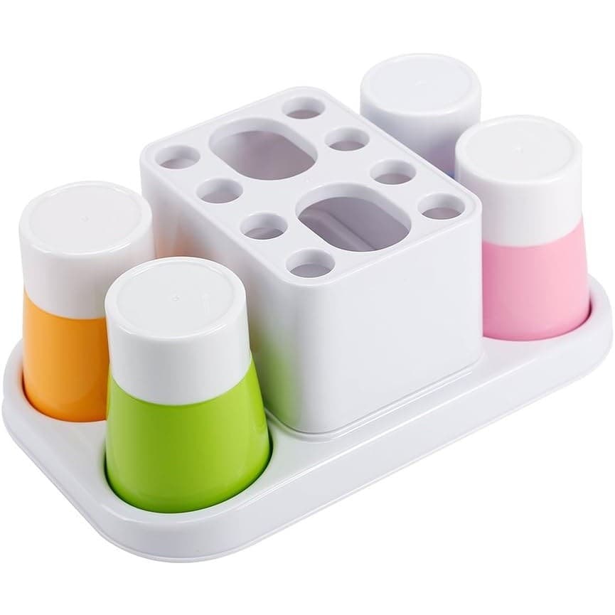 Toothbrush Holder Organizer w/ 4 Rinse Cups Bathroom Countertop Stand - Thumbnail 7