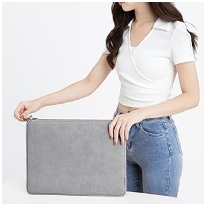 15.6 Laptop Sleeve Water Resistant Padded Carrying Case Soft Cover Grey - Thumbnail 6